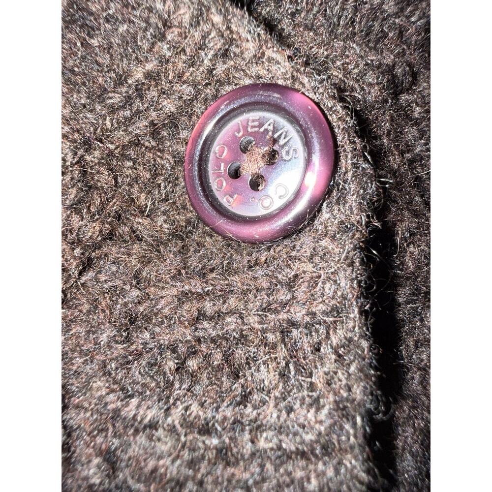 Vintage Polo Jeans Co Ralph Lauren Wool Cable Knit Cardigan Sweater L Brown Fur - Picture 2 of 8